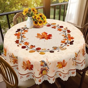 CHIC CRATE Tablecloth Home Fashions Autumn Leaves Fall Pumpkin Table Cover for Holiday Thanksgiving Harvest - 1 of 4