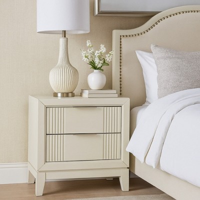 Royal Hampton Nightstand, 2 Drawers, Antique White Finished Solid Wood, 27 Inch