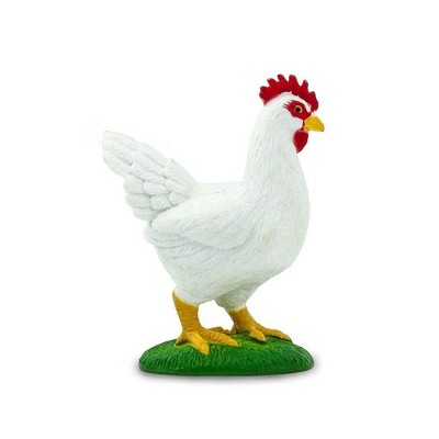 White Chicken Figurine with Red Comb on Green Base