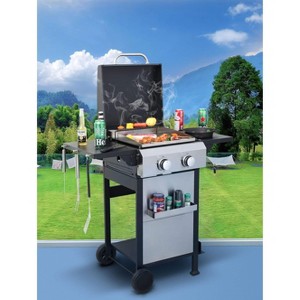 ORRD 2-Burner Propane BBQ Grill, 24600BTU, SS Plancha & Enamel Grids, Foldable Side Table, Hanging Basket, Stainless Steel, Outdoor - 1 of 4