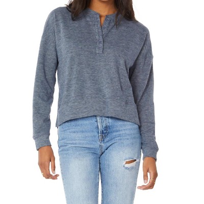 Women's Long Sleeve Boxy Henley Sweatshirt - bobi
