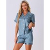 cheibear Women's Silky Satin Button Down Shirt with Shorts Sleepwear Pajama Sets - 2 of 4