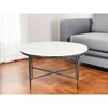 HomeRoots 36" White And Brown Genuine Marble And Aluminum Round Coffee Table - 2 of 4