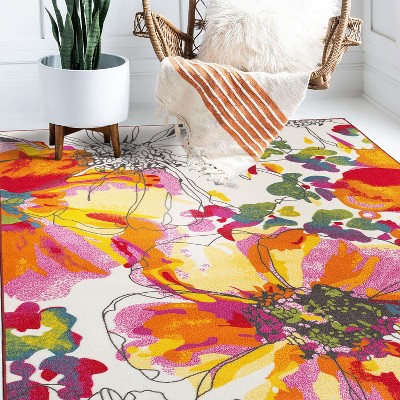 Vibrant Floral Bliss Non-Slip Synthetic Area Rug - 6' x 9'