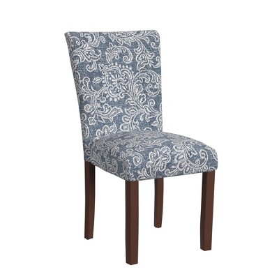 Set of 2 Denim Jacobean Print Linen Parsons Side Chairs
