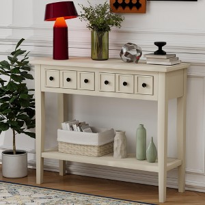 Rustic Console Table with Open Shelf and 2 Drawers, Wood Sofa Table Accent Entryway Table with Rubber Wood Legs - 1 of 4