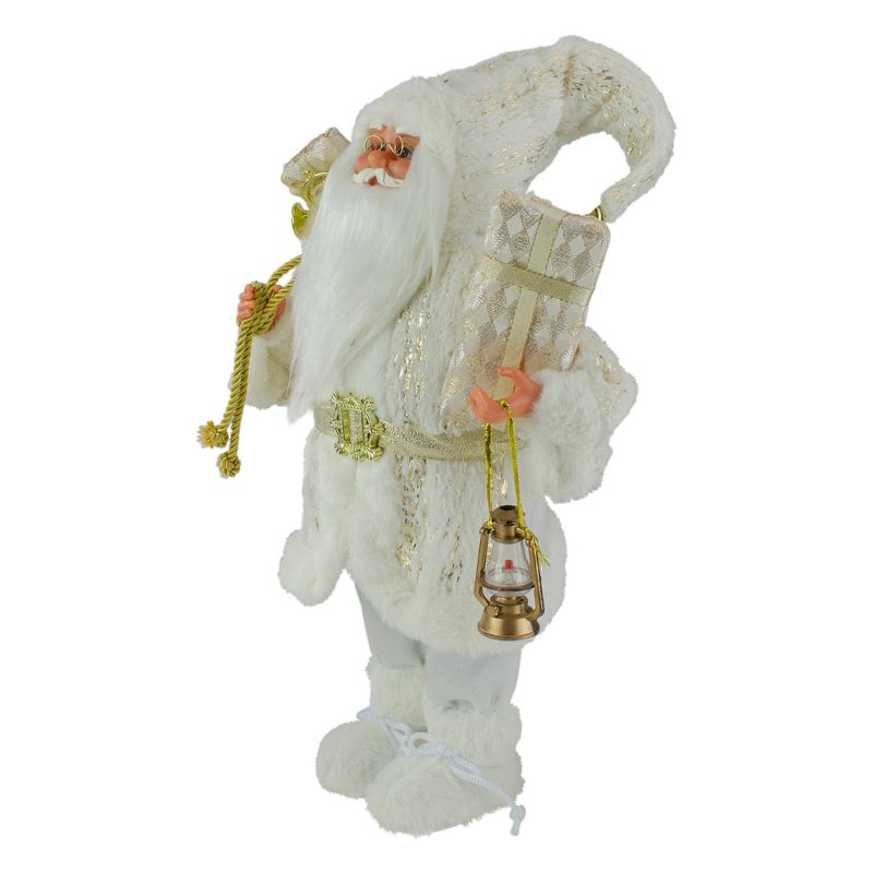 Northlight 12" Standing Santa Christmas Figure Dressed in Plush Winter White and Gold, 4 of 6