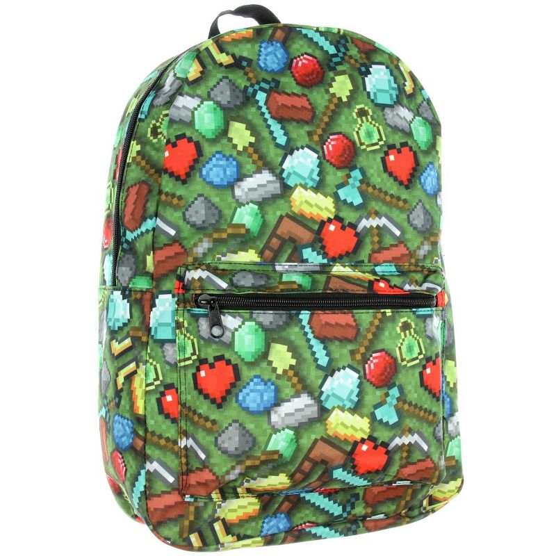 Minecraft Sword Pickaxe Items All Over Sublimated Print Laptop Backpack School Bag Green, 1 of 5