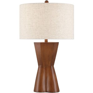 Possini Euro Design Tri 30" Tall Large Modern End Table Lamp Brown Faux Wood Finish Single Off-White Shade Living Room Bedroom Bedside Nightstand - 1 of 4