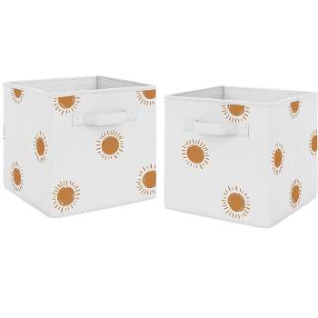 Sweet Jojo Designs Boy or Girl Gender Neutral Unisex Set of 2 Kids' Decorative Fabric Storage Bins Boho Sun Orange and White