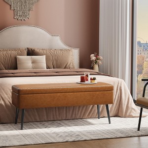Whizmax Storage Ottoman Bench, Mid-Century Modern Entryway Bedroom Bench, Synthetic Leather with Stitching, Safety Hinges, Loads 680 Lb - 1 of 4