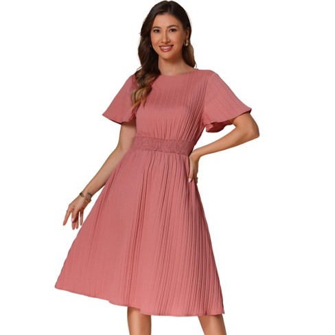 INSPIRE CHIC Women's Short Sleeve Elastic Waist Round Neck Pleated A-Line Casual Midi Dress - image 1 of 4