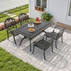 5-Piece Cast Aluminum Outdoor Dining Set: Rectangle Table, 4 Stackable Chairs & Brown Cushions - All-Weather Patio Furniture for Your Backyard - 2 of 4