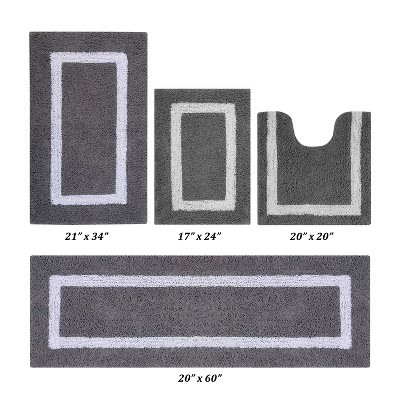 Hotel Bath Rug 100% Premium Cotton Tufted Weave Two Tone Reversible 4 Piece Bathroom Rug Set, Super Soft & Water Absorbent, Machine Washable Bathmat
