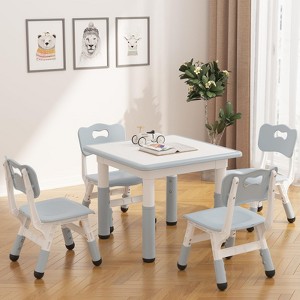 Kids Table and 4 Chairs Set with Graffiti Desktop, Height Adjustable Toddler Table and Chairs Set - 1 of 4