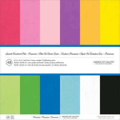 American Crafts Smooth Cardstock Pack 80lb 12"X12" 48/Pkg-Primaries