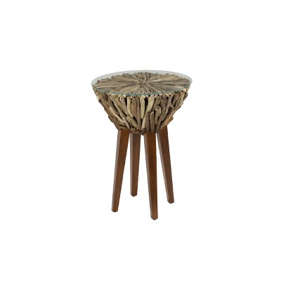 Side Table Recycled Vietnamese Mangrove Driftwood with Acacia Wood legs - Olivia & May