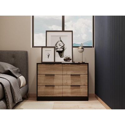 Okak Retro 4-Drawer Dresser for Bedroom with 2 Base Cabinets,Solid Wood Chest of Drawers Closet Storage Cabinet for Living Room, Hallway, Black/Pine