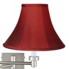 Possini Euro Design Modern Swing Arm Wall Lamp Brushed Nickel Plug-In Light Fixture Deep Red Dupioni Silk Bell Shade for Bedroom - 2 of 4