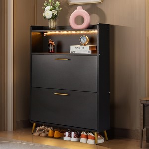 KTMBDW Shoe Cabinet Storage with 2 Flip Drawers for Entryway, Slim Freestanding Narrow Shoe Organizer Rack Cabinet for Hallway, Living Room, Black - 1 of 4