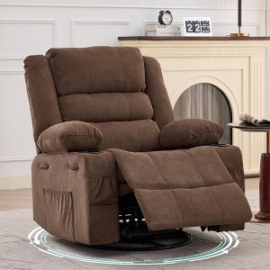 360° Swivel Recliner Chair for Adult, Linen Rocker Chair with 3 Positions/2 Side Pockets/Cup Holders, Manual Nursery Glider Rocking Chair - 1 of 4