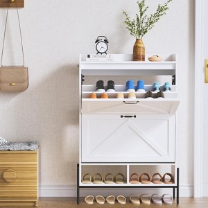 Acekool Shoe Cabinet with 2 Flip-Up Drawers & Open Storage, Adjustable Support Legs, Metal Knobs, Entryway Organizer - 1 of 4
