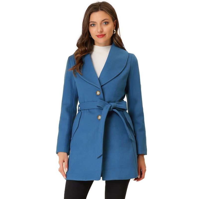 Allegra K Women's Casual Shawl Collar Single Breasted Belted Overcoat, 1 of 9