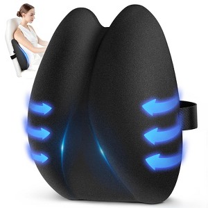 Office chair lumbar support pillow, automobile cooling memory foam backrest cushion with adjustable shoulder belt - 1 of 4