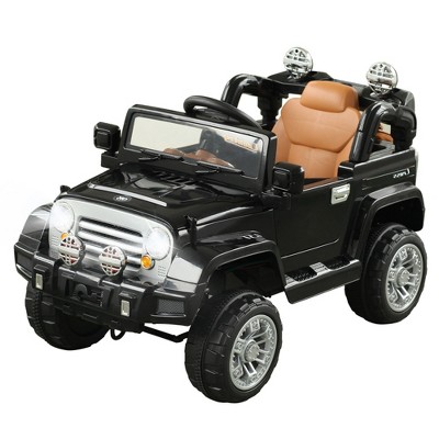 Aosom Kids Ride-on Car, Off-Road Truck with MP3 Connection, Working Horn, Steering Wheel, and Remote Control, 12V Motor, Black