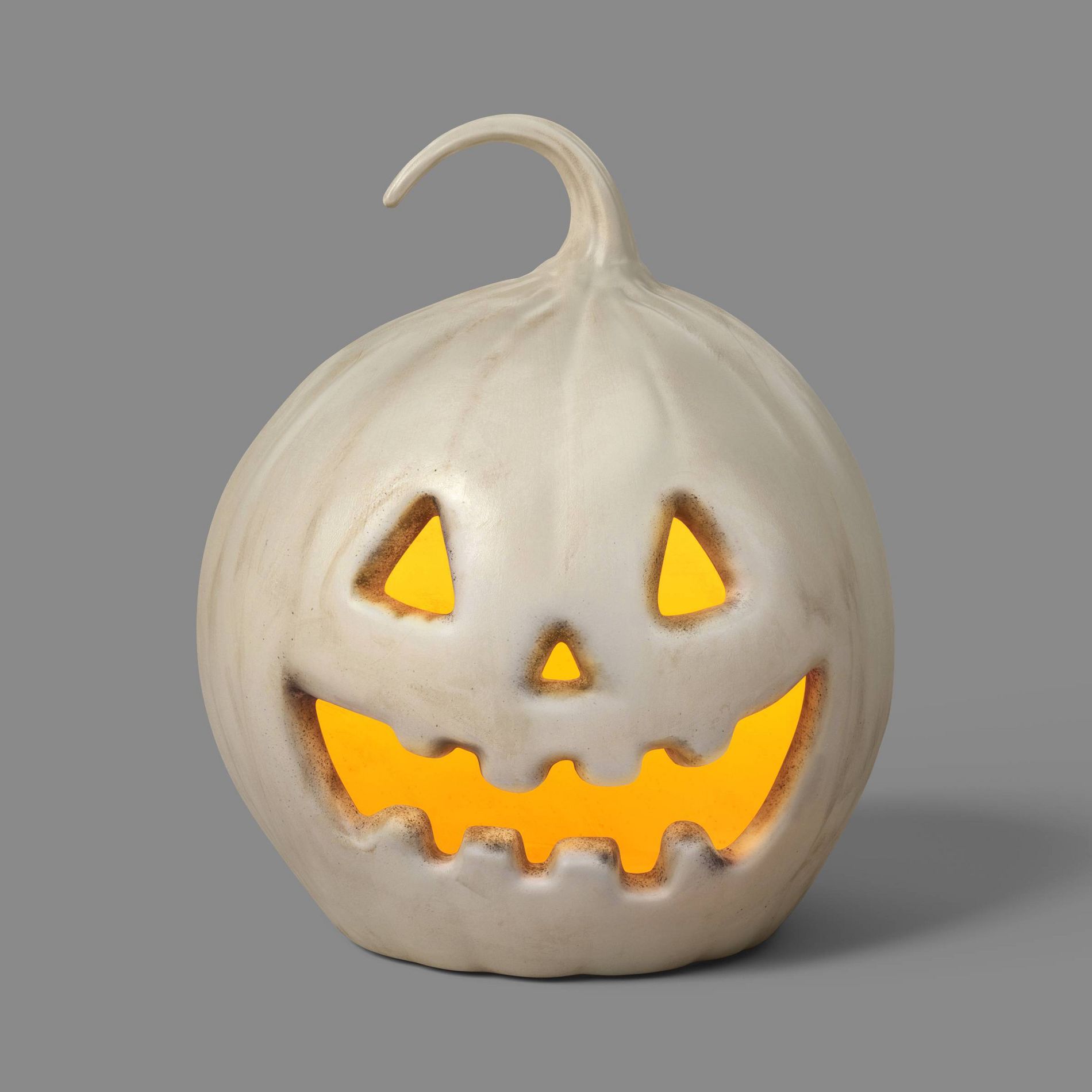15.5" Classic Terra Cotta Lit Pumpkin Jack O' Lantern Halloween Decorative Prop Off-White - Hyde and EEK! Boutique™