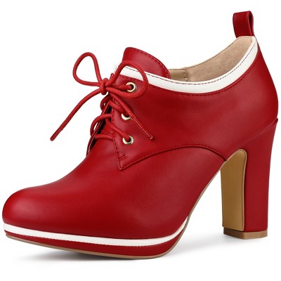 Allegra K Women's Platform Lace Up Chunky Heels Ankle Boots Red 8.5 ...