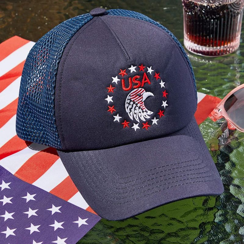 Zodaca 2 Pack Patriotic Trucker Hats for Men, American Flag Baseball Cap, 2 Designs, 3.7 X 8 X 8.2 in, 2 of 8
