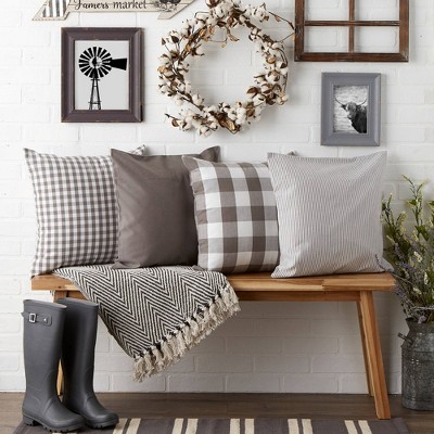 Gray and White Cotton Euro Pillow Covers Set of 4