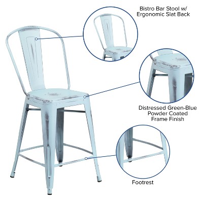 Merrick Lane Distressed Green-Blue Metal Counter Height Stool