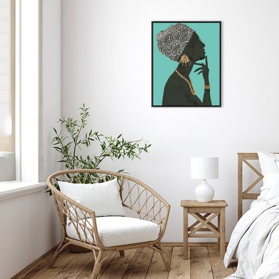 Graceful Majesty Teal and Black Framed Canvas Wall Art