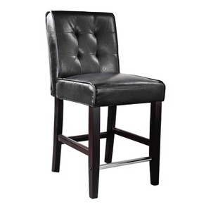 Antonio PU Tufted Counter Height Barstool with Bonded Leather Seat Black - CorLiving: Rubberwood Frame, Padded Back, 330lb Capacity - 1 of 4