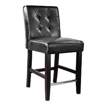 Antonio PU Tufted Counter Height Barstool with Bonded Leather Seat Black - CorLiving