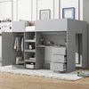 PAGED Twin Size Loft Bed L-Shaped Wooden Bed Frame with 2 Desks, Inclined Ladder and Guardrail for Bedroom - 2 of 4