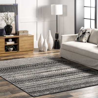 Reversible Dark Gray Stripe Synthetic Area Rug 62"x24"