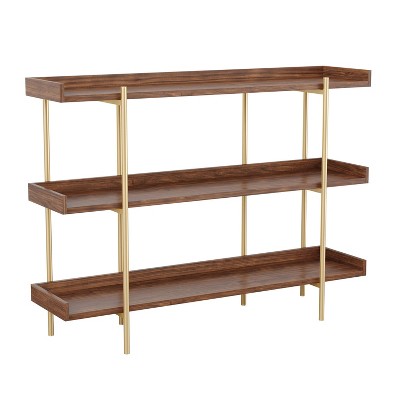 36.5" 3 Shelf Bronze Metal Frame Bookshelf with Wood Grain Finish - Martha Stewart