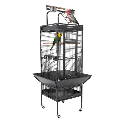 FDW Bird Cage 61 Inch Indestructible Wrought Iron Flight Cage Parrot Cage with Play Top and Rolling Stan Spacious Play Area, Black