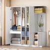 4-Door Wardrobe Clothing Armoire Closet Storage Cabinet  with Full-Length Mirror, Drawer, Hanging Rails and Storage Shelves, White/Gray/Natural-Modern - 3 of 4