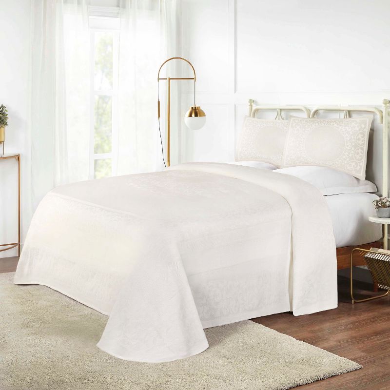 Lightweight Cotton Blend Oversized Jacquard Boho Floral Scroll Bedspread Set by Blue Nile Mills, 1 of 6
