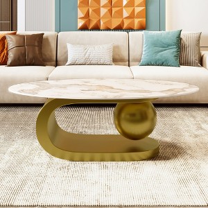 PAGED Petal Shaped Wooden Coffee Table, Modern Side Table with Rattan Shelf and Unique Tabletop, 31.5" Bedside Table for Living Room, Bedroom - 1 of 4