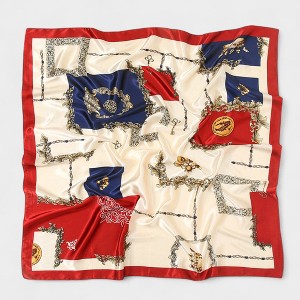 Anna-Kaci Women's Satin Square Scarf with Baroque Frame and Chain Print 35.5x35.5in - 1 of 3