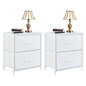 GlasFlength Nightstands Dresser Chest of Drawers, 2 Drawer Storage Corner Cabinet, Metal Frame and Wood Top, 2 Pack White 18"*11.8"*20" - 1 of 4