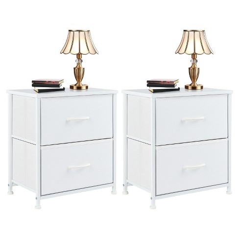 GlasFlength Nightstands Dresser Chest of Drawers, 2 Drawer Storage Corner Cabinet, Metal Frame and Wood Top, 2 Pack White 18"*11.8"*20" - image 1 of 4