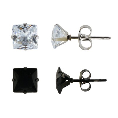 Slate by Rebl 2-Pack Square Crystal Earring Set  Two-Tone Stainless Steel, 7mm