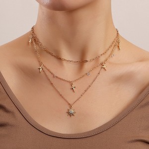 HTUTWOO Layered Gold Necklaces for Women, Stackable Cross Star Pendant Necklace, Eight-Pointed Star Necklace Perfect Jewelry Gifts for Women - 1 of 4
