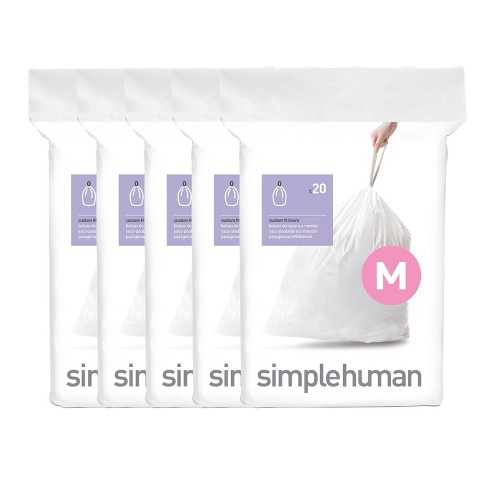 Simplehuman 45l 100ct Code M Custom Fit Trash Bags Liner White : Target